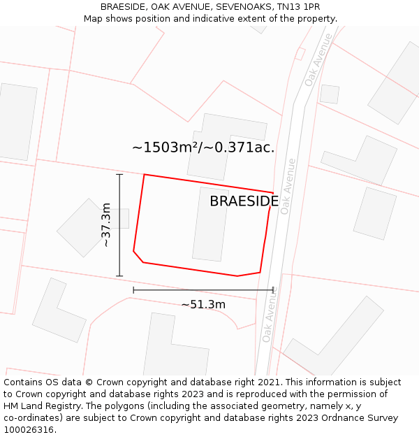 BRAESIDE, OAK AVENUE, SEVENOAKS, TN13 1PR: Plot and title map