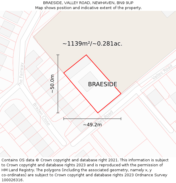 BRAESIDE, VALLEY ROAD, NEWHAVEN, BN9 9UP: Plot and title map