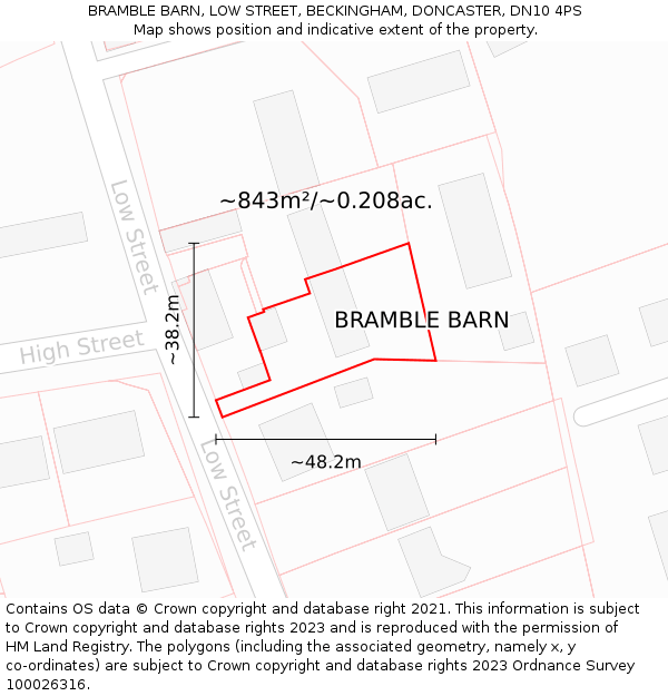 BRAMBLE BARN, LOW STREET, BECKINGHAM, DONCASTER, DN10 4PS: Plot and title map