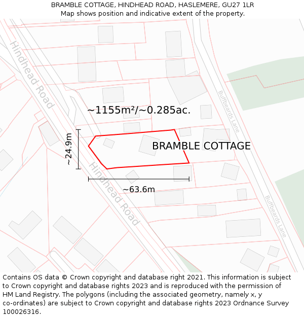 BRAMBLE COTTAGE, HINDHEAD ROAD, HASLEMERE, GU27 1LR: Plot and title map