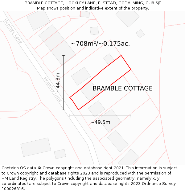 BRAMBLE COTTAGE, HOOKLEY LANE, ELSTEAD, GODALMING, GU8 6JE: Plot and title map