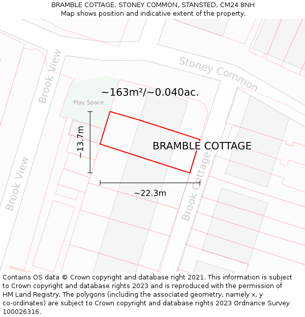 BRAMBLE COTTAGE, STONEY COMMON, STANSTED, CM24 8NH: Plot and title map