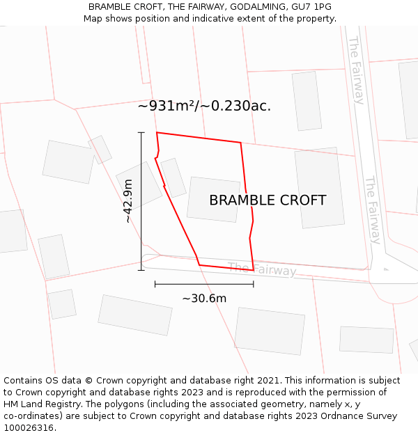 BRAMBLE CROFT, THE FAIRWAY, GODALMING, GU7 1PG: Plot and title map