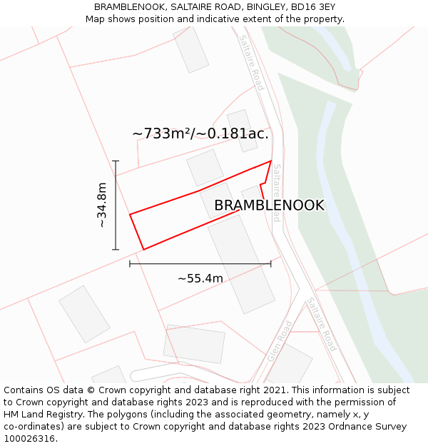 BRAMBLENOOK, SALTAIRE ROAD, BINGLEY, BD16 3EY: Plot and title map