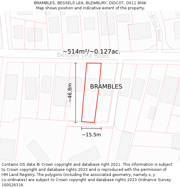 BRAMBLES, BESSELS LEA, BLEWBURY, DIDCOT, OX11 9NW: Plot and title map