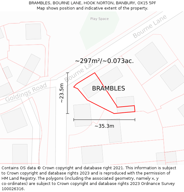 BRAMBLES, BOURNE LANE, HOOK NORTON, BANBURY, OX15 5PF: Plot and title map