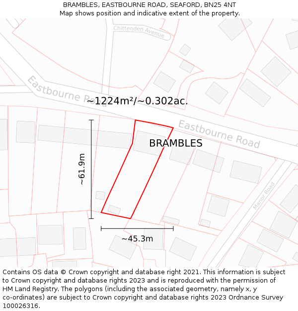 BRAMBLES, EASTBOURNE ROAD, SEAFORD, BN25 4NT: Plot and title map