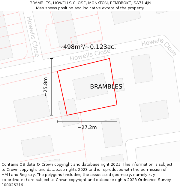 BRAMBLES, HOWELLS CLOSE, MONKTON, PEMBROKE, SA71 4JN: Plot and title map