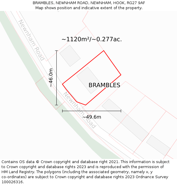 BRAMBLES, NEWNHAM ROAD, NEWNHAM, HOOK, RG27 9AF: Plot and title map