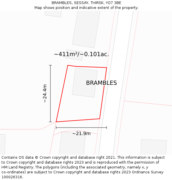 BRAMBLES, SESSAY, THIRSK, YO7 3BE: Plot and title map