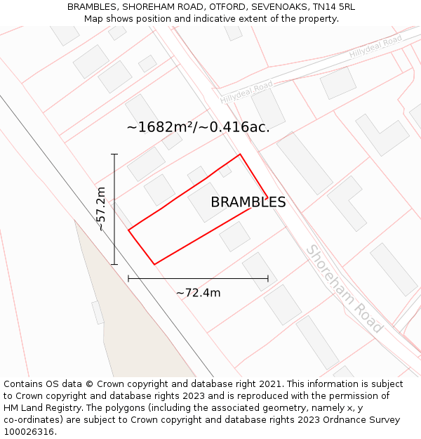 BRAMBLES, SHOREHAM ROAD, OTFORD, SEVENOAKS, TN14 5RL: Plot and title map