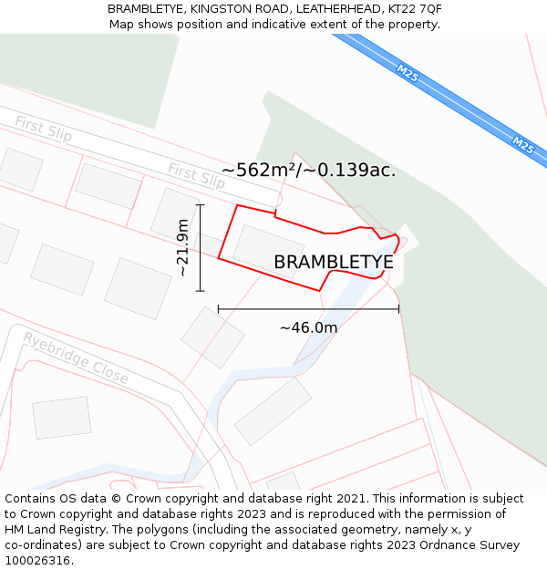 BRAMBLETYE, KINGSTON ROAD, LEATHERHEAD, KT22 7QF: Plot and title map