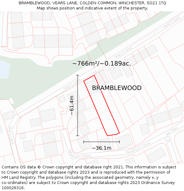 BRAMBLEWOOD, VEARS LANE, COLDEN COMMON, WINCHESTER, SO21 1TQ: Plot and title map