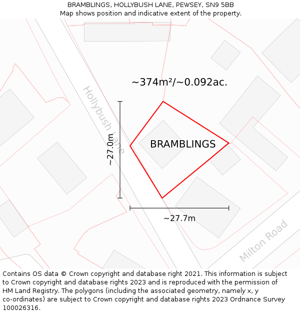 BRAMBLINGS, HOLLYBUSH LANE, PEWSEY, SN9 5BB: Plot and title map