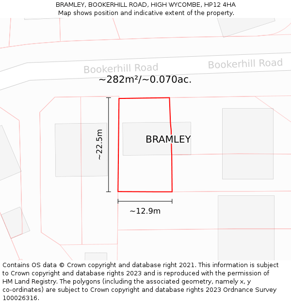 BRAMLEY, BOOKERHILL ROAD, HIGH WYCOMBE, HP12 4HA: Plot and title map