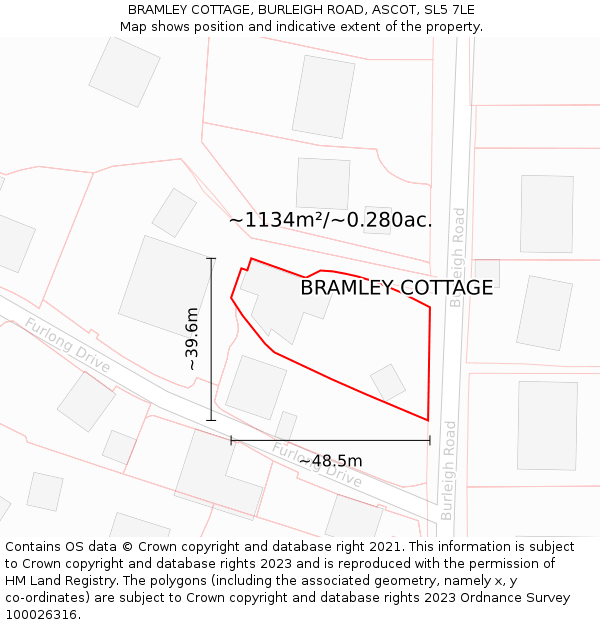 BRAMLEY COTTAGE, BURLEIGH ROAD, ASCOT, SL5 7LE: Plot and title map