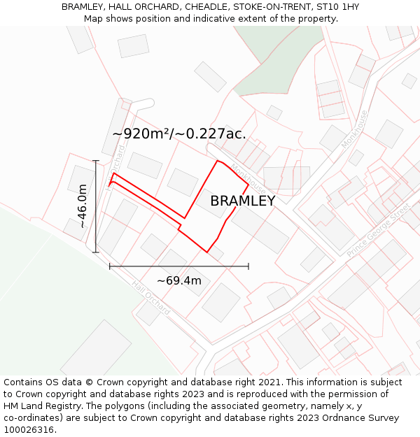 BRAMLEY, HALL ORCHARD, CHEADLE, STOKE-ON-TRENT, ST10 1HY: Plot and title map