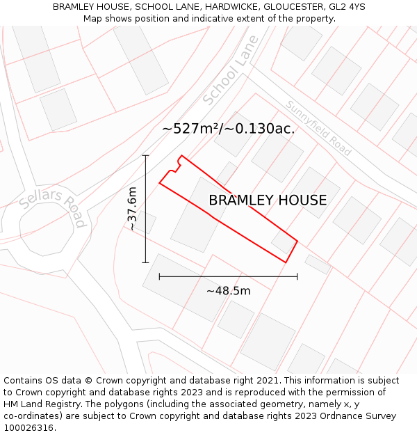 BRAMLEY HOUSE, SCHOOL LANE, HARDWICKE, GLOUCESTER, GL2 4YS: Plot and title map