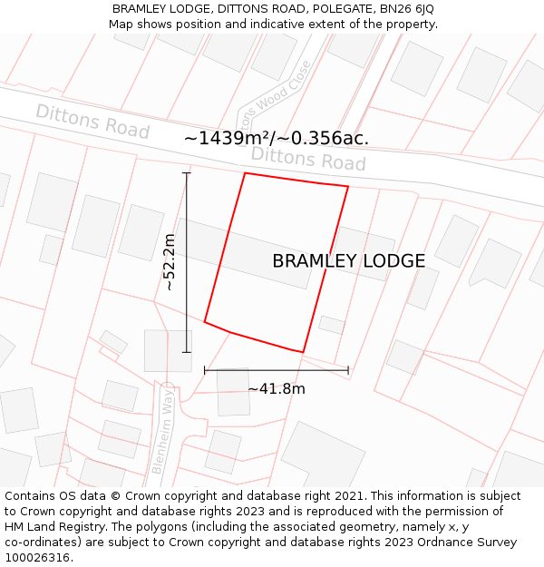 BRAMLEY LODGE, DITTONS ROAD, POLEGATE, BN26 6JQ: Plot and title map