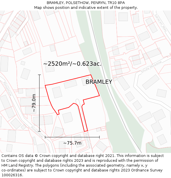 BRAMLEY, POLSETHOW, PENRYN, TR10 8PA: Plot and title map