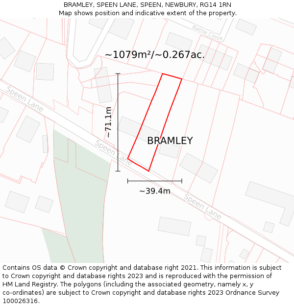 BRAMLEY, SPEEN LANE, SPEEN, NEWBURY, RG14 1RN: Plot and title map