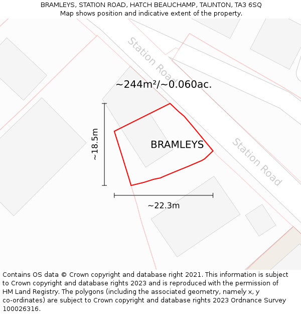 BRAMLEYS, STATION ROAD, HATCH BEAUCHAMP, TAUNTON, TA3 6SQ: Plot and title map