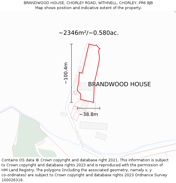 BRANDWOOD HOUSE, CHORLEY ROAD, WITHNELL, CHORLEY, PR6 8JB: Plot and title map