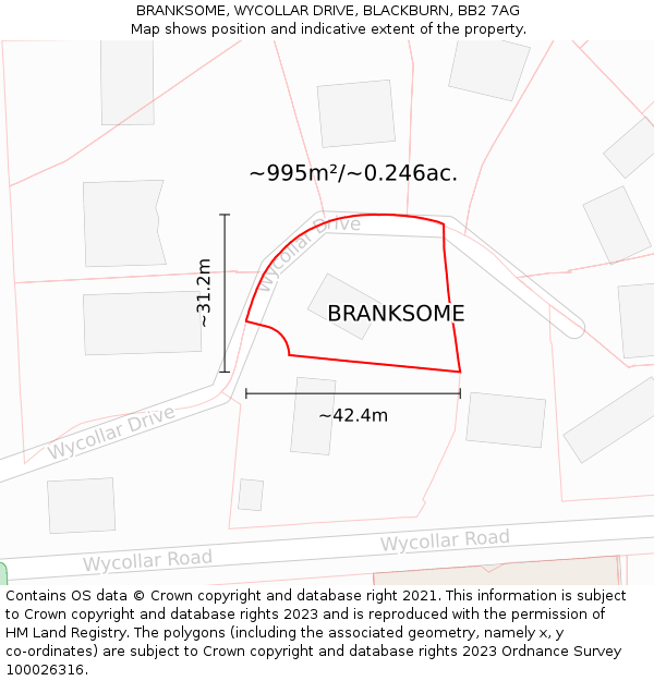 BRANKSOME, WYCOLLAR DRIVE, BLACKBURN, BB2 7AG: Plot and title map