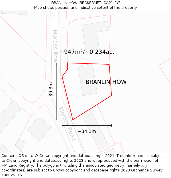 BRANLIN HOW, BECKERMET, CA21 2YF: Plot and title map