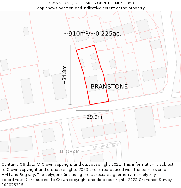 BRANSTONE, ULGHAM, MORPETH, NE61 3AR: Plot and title map