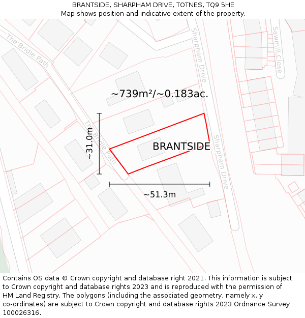 BRANTSIDE, SHARPHAM DRIVE, TOTNES, TQ9 5HE: Plot and title map