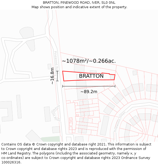 BRATTON, PINEWOOD ROAD, IVER, SL0 0NL: Plot and title map