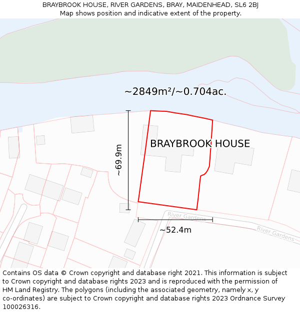 BRAYBROOK HOUSE, RIVER GARDENS, BRAY, MAIDENHEAD, SL6 2BJ: Plot and title map