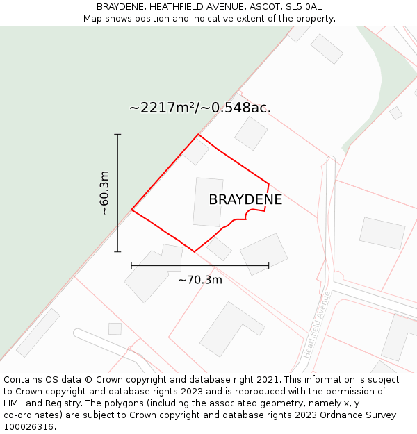 BRAYDENE, HEATHFIELD AVENUE, ASCOT, SL5 0AL: Plot and title map