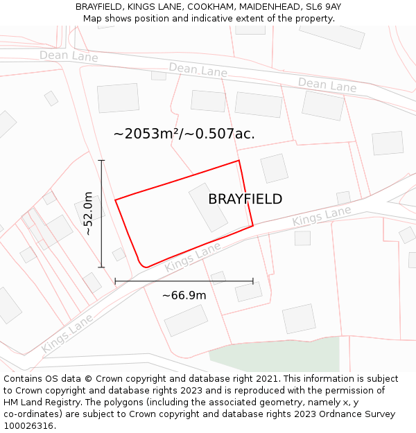 BRAYFIELD, KINGS LANE, COOKHAM, MAIDENHEAD, SL6 9AY: Plot and title map