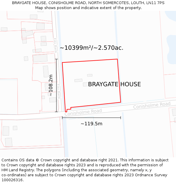 BRAYGATE HOUSE, CONISHOLME ROAD, NORTH SOMERCOTES, LOUTH, LN11 7PS: Plot and title map