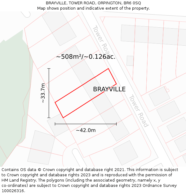 BRAYVILLE, TOWER ROAD, ORPINGTON, BR6 0SQ: Plot and title map