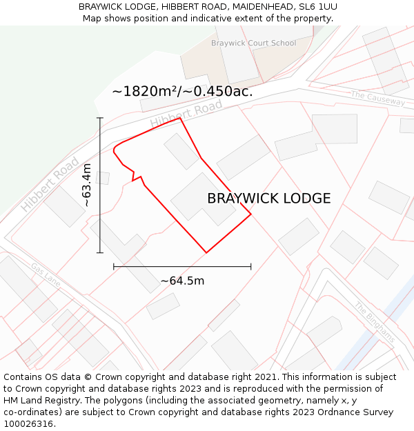 BRAYWICK LODGE, HIBBERT ROAD, MAIDENHEAD, SL6 1UU: Plot and title map