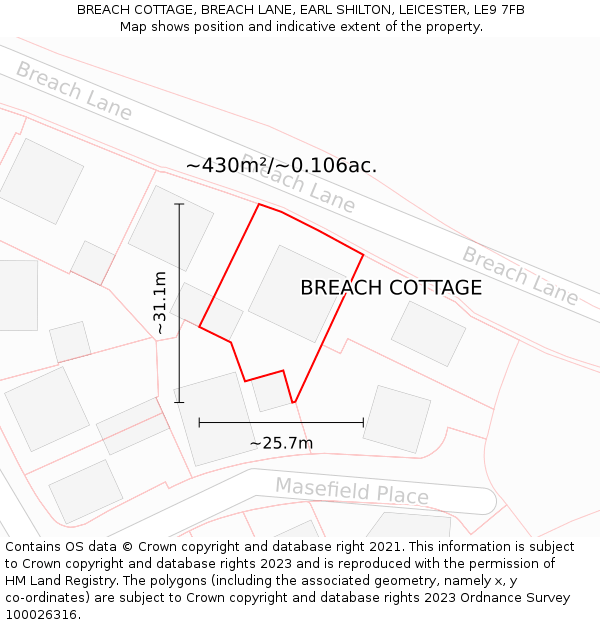 BREACH COTTAGE, BREACH LANE, EARL SHILTON, LEICESTER, LE9 7FB: Plot and title map