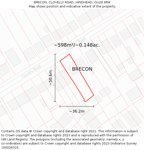 BRECON, CLOVELLY ROAD, HINDHEAD, GU26 6RW: Plot and title map