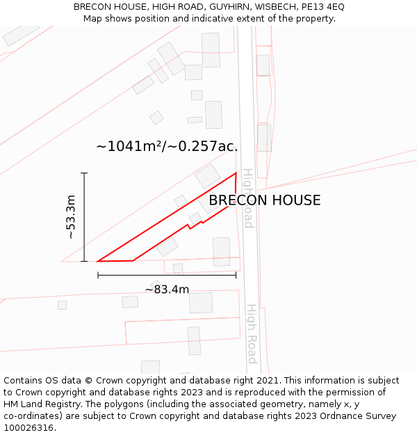 BRECON HOUSE, HIGH ROAD, GUYHIRN, WISBECH, PE13 4EQ: Plot and title map