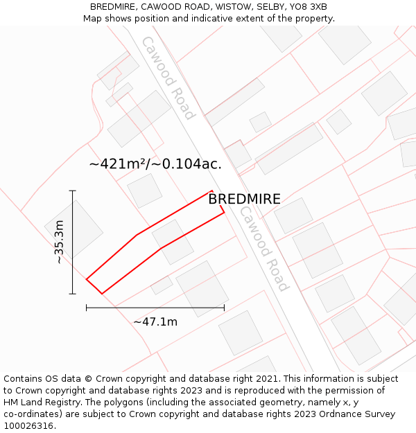 BREDMIRE, CAWOOD ROAD, WISTOW, SELBY, YO8 3XB: Plot and title map