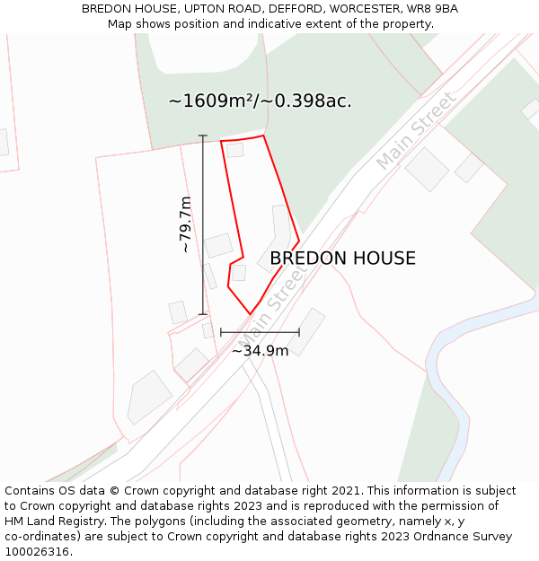 BREDON HOUSE, UPTON ROAD, DEFFORD, WORCESTER, WR8 9BA: Plot and title map