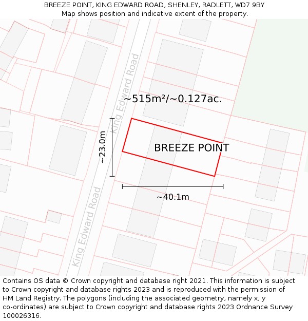 BREEZE POINT, KING EDWARD ROAD, SHENLEY, RADLETT, WD7 9BY: Plot and title map