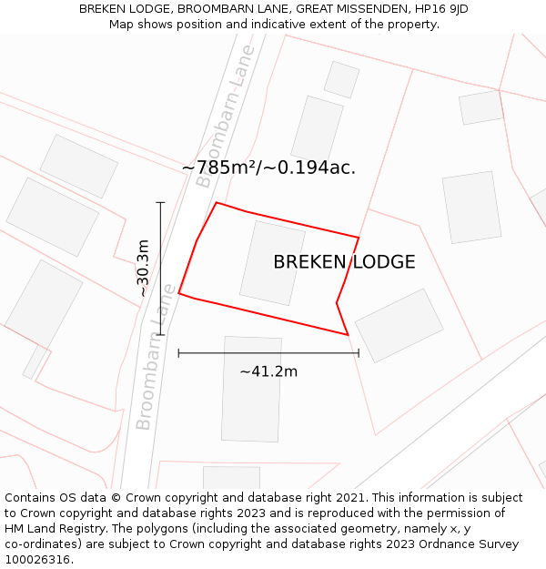 BREKEN LODGE, BROOMBARN LANE, GREAT MISSENDEN, HP16 9JD: Plot and title map