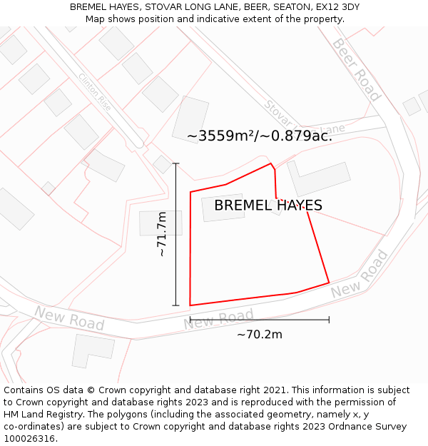 BREMEL HAYES, STOVAR LONG LANE, BEER, SEATON, EX12 3DY: Plot and title map