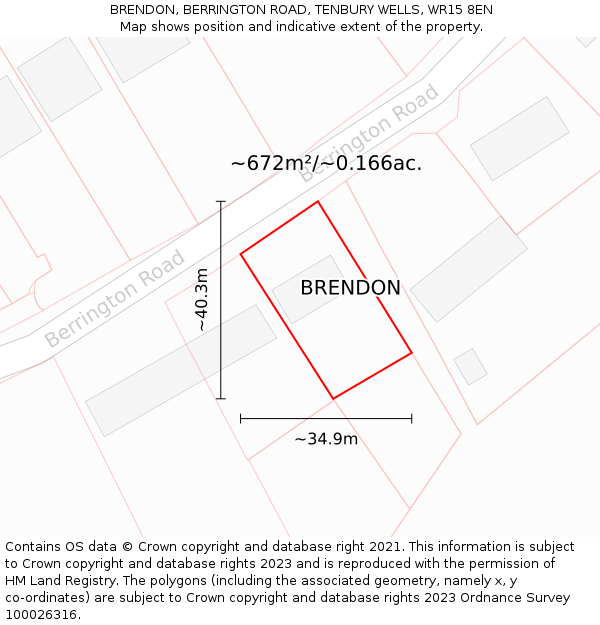 BRENDON, BERRINGTON ROAD, TENBURY WELLS, WR15 8EN: Plot and title map