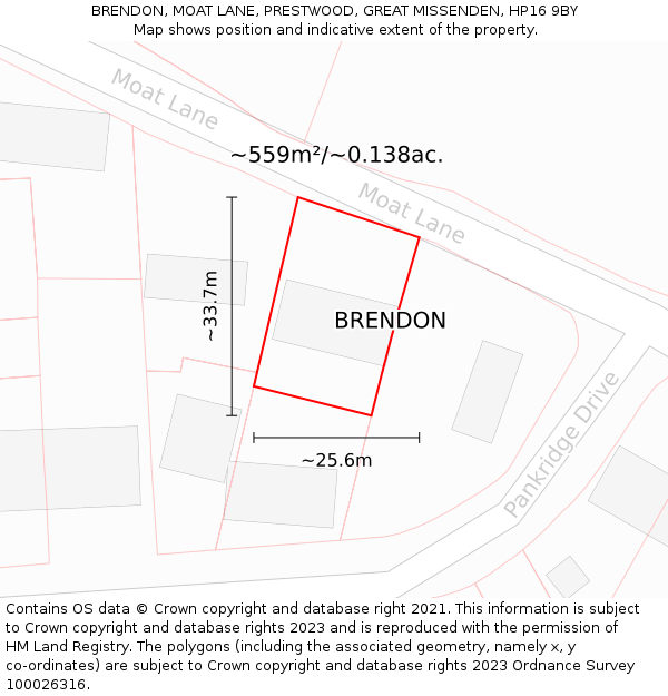 BRENDON, MOAT LANE, PRESTWOOD, GREAT MISSENDEN, HP16 9BY: Plot and title map