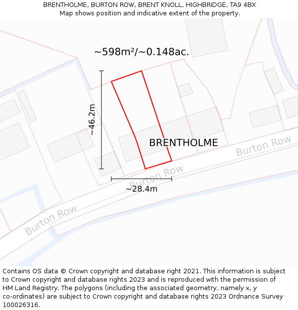 BRENTHOLME, BURTON ROW, BRENT KNOLL, HIGHBRIDGE, TA9 4BX: Plot and title map