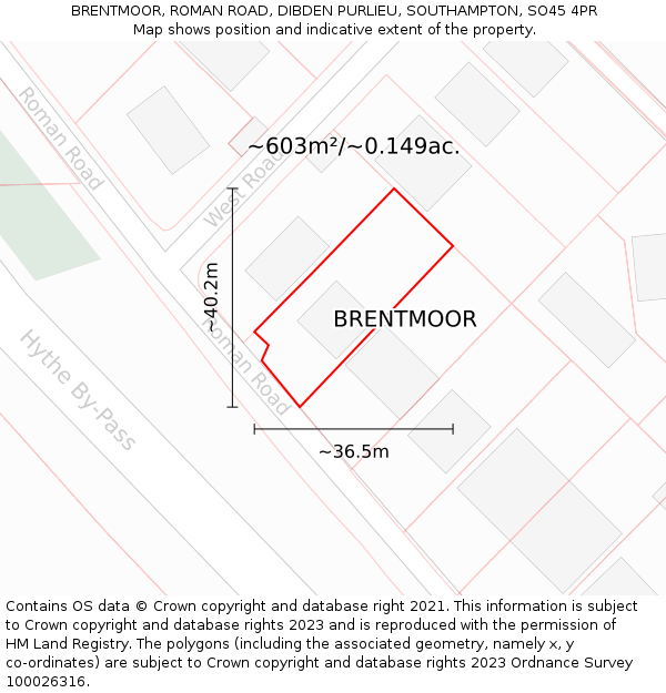 BRENTMOOR, ROMAN ROAD, DIBDEN PURLIEU, SOUTHAMPTON, SO45 4PR: Plot and title map